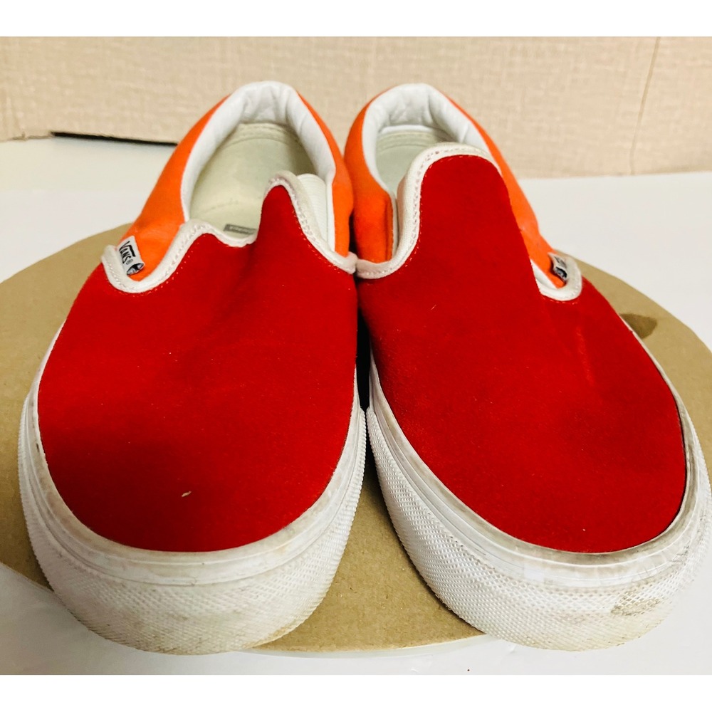 Vans Classic Slip-On Men Red Orange Excellent Virginia Tech Flame Custom Shoes